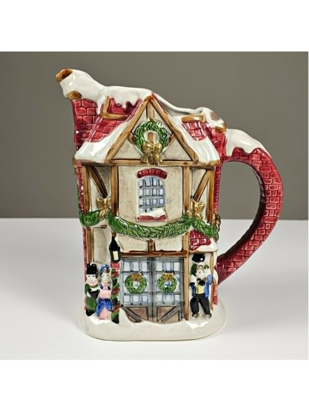 1988 Fitz & Floyd Dickens Christmas Village Pitcher 40oz Vintage Ceramic